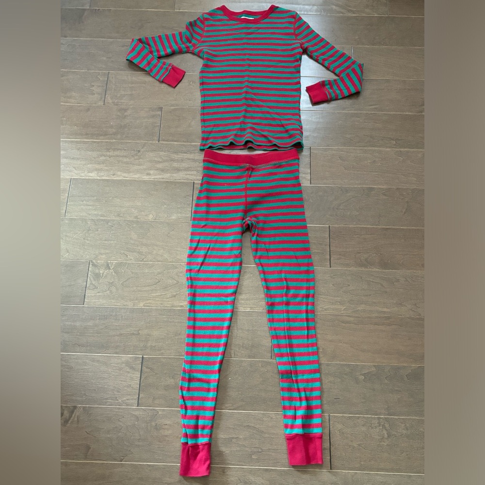 Crewcuts JCrew Boys Thermal Christmas Pajama Set Red and Green Striped Size 12